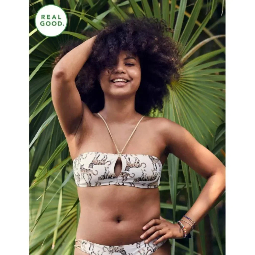 Aerie Women's Keyhole Leopard Print Bandeau Bikini Top Size XS
